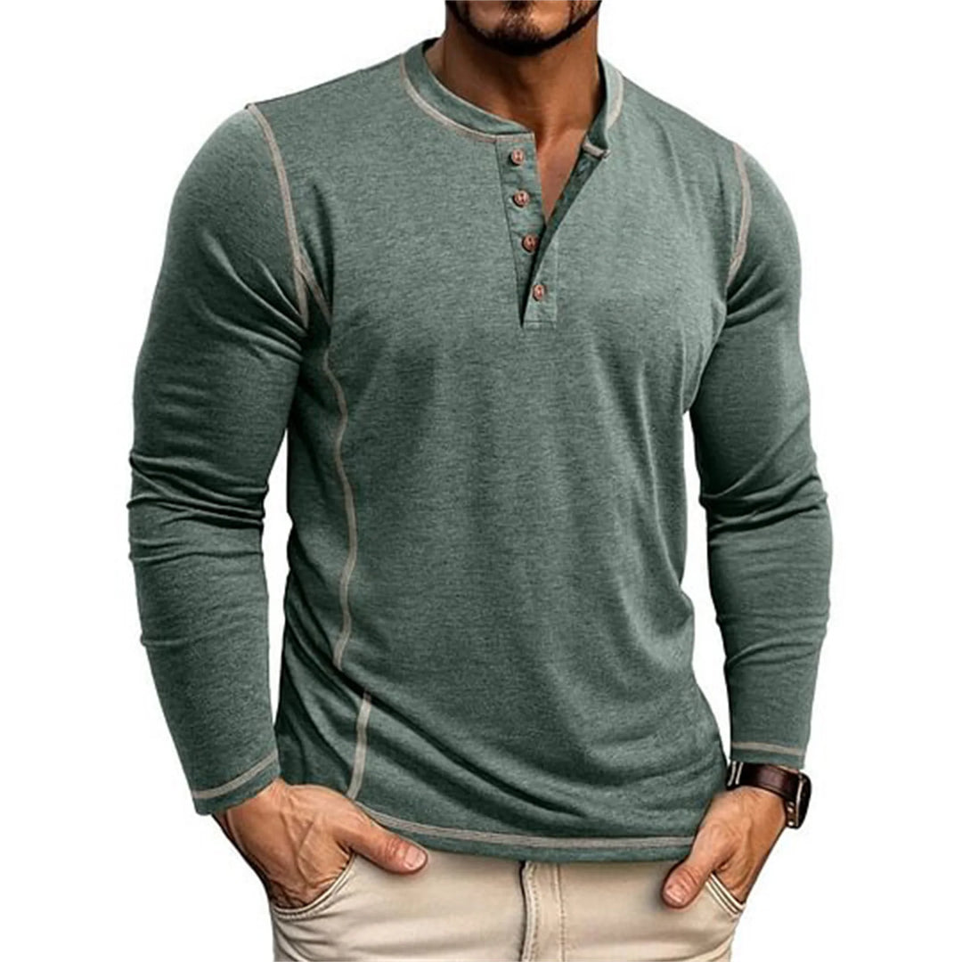 Męska Koszulka Henley z Długim Rękawem | Koszulka Casual z Guzikami