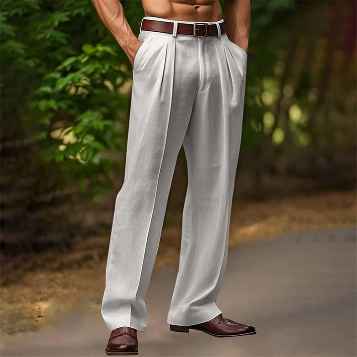 Męskie Spodnie Casual | Spodnie z Prostą Nogawką | Zakładki Z Przodu | Elegancki Codzienny Styl