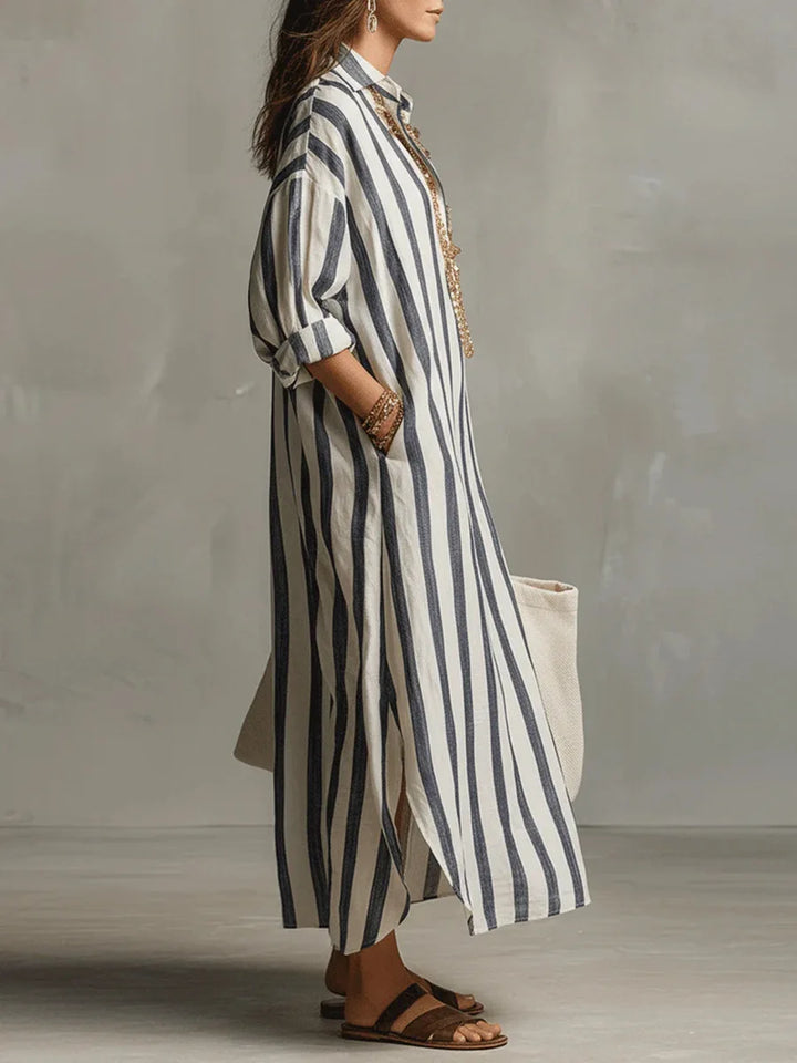Eliza | Damska sukienka maxi koszulowa w paski