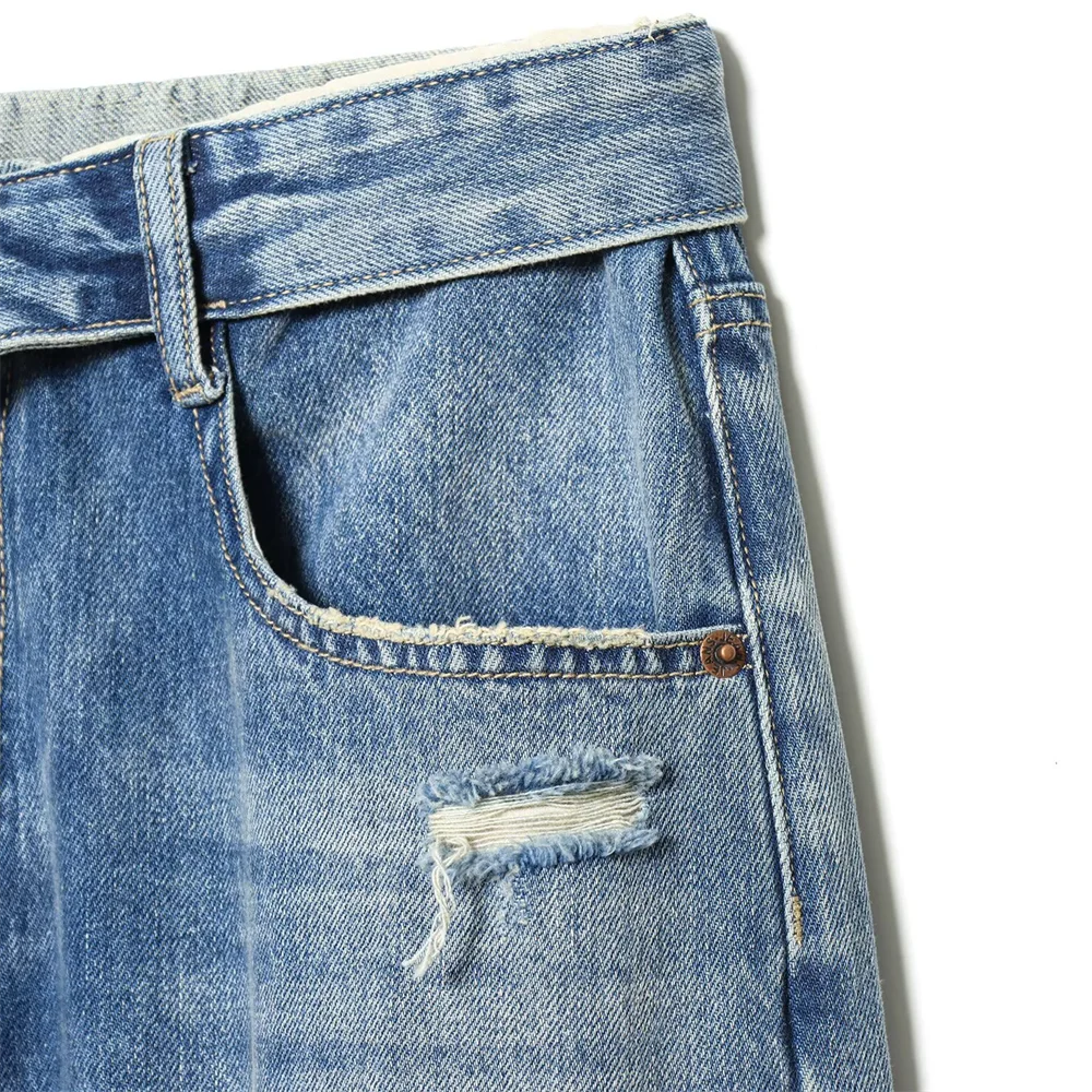 Women's High-Waisted Jeans with Wide Legs and Distressed Details | Baggy Fit