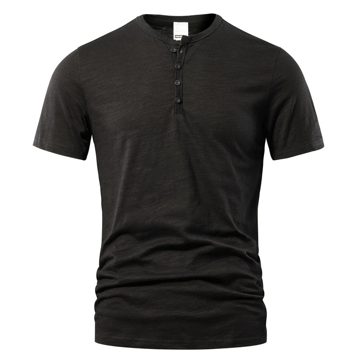 Męski T-Shirt Henley z Krótkim Rękawem i Dekoltem na Guziki | Dopasowany Krój