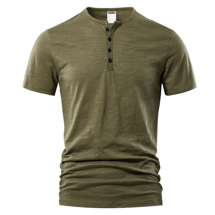 Męski T-Shirt Henley z Krótkim Rękawem i Dekoltem na Guziki | Dopasowany Krój
