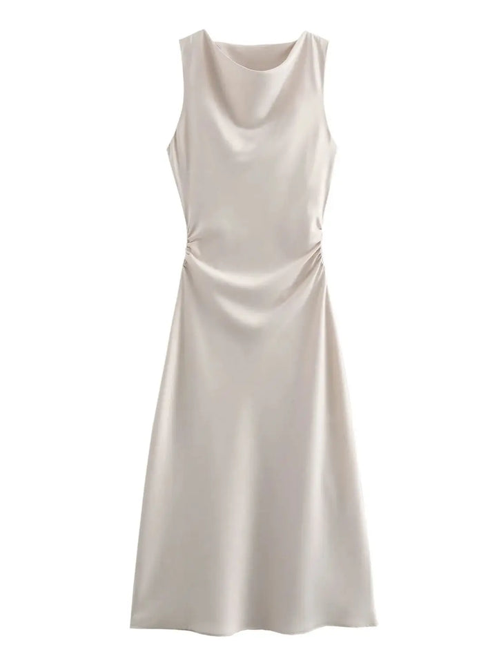 Women's Midi Dress Sleeveless Straight Cut Draping | Minimalist Design