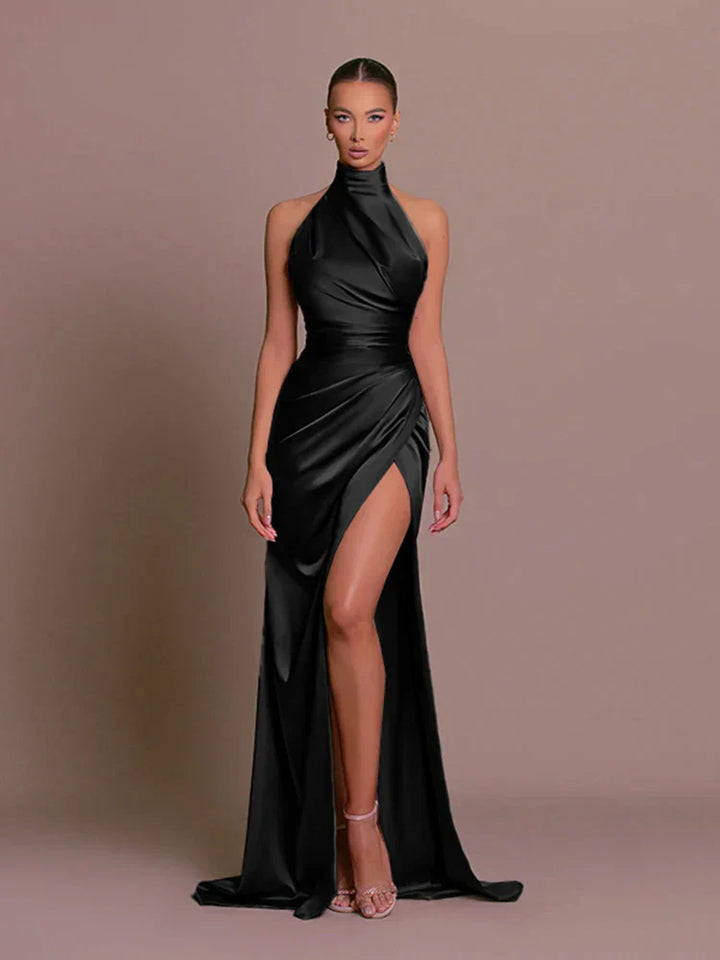 Women's One-Shoulder Dress with Ruching and High Slit | Maxi