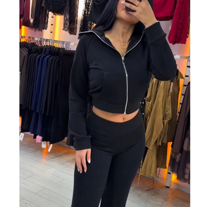 Women's Zip-Up Hoodie and Pants Two-Piece Set | Casual Style