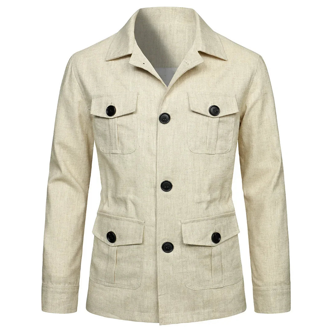 Men's Front Button Multi-Pocket Casual Jacket | Classic Collar
