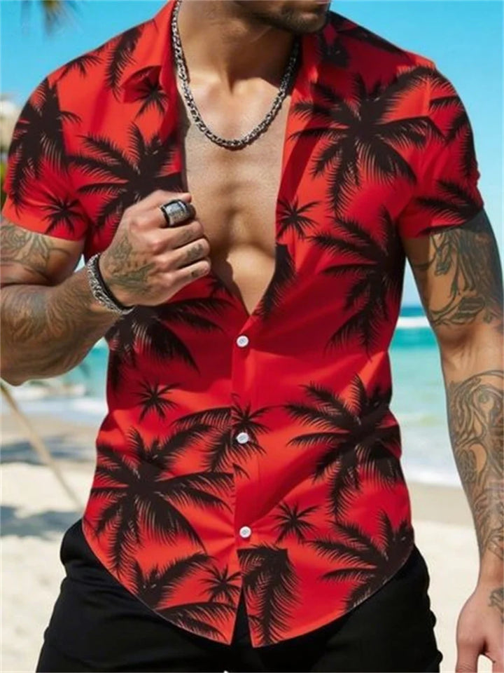 Jakub | Men’s Hawaiian Shirt with a Palm Pattern and Tailored Fit