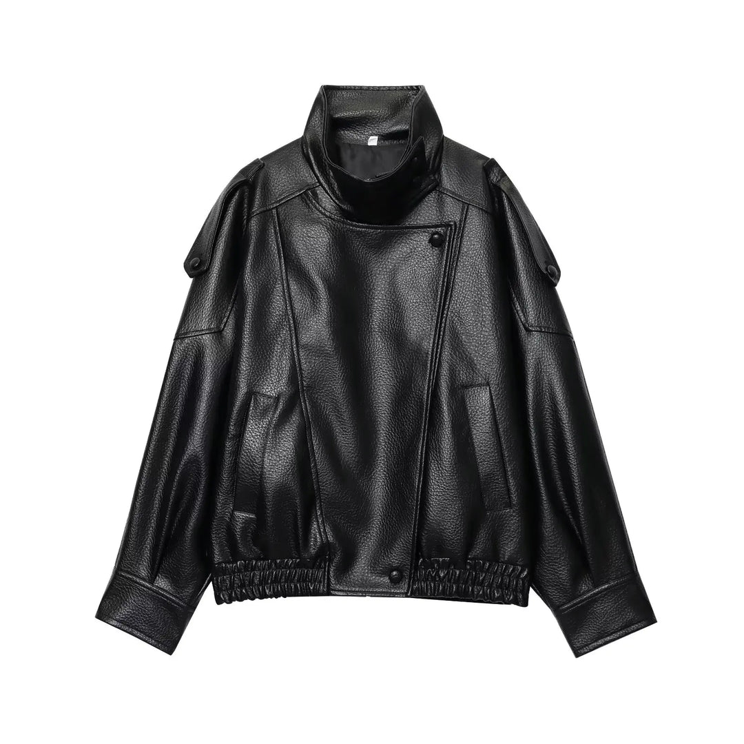 Women's Long Sleeve Jacket with Stand-Up Collar and Zipper | Oversize