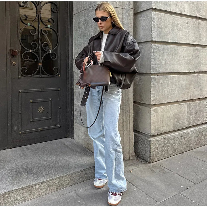 Women's Zip-Up Jacket with Collar Long Sleeve | Oversized