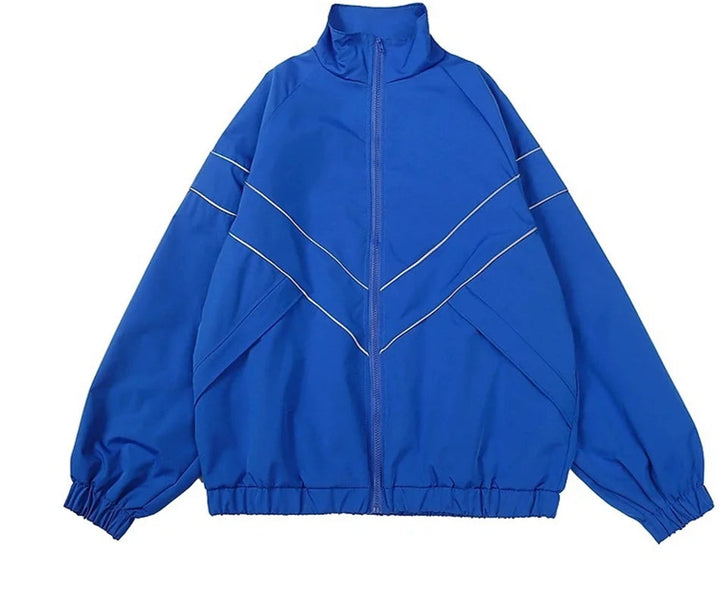 Men's Front Zipper Stand Collar Casual Jacket | Contrast Line Detail