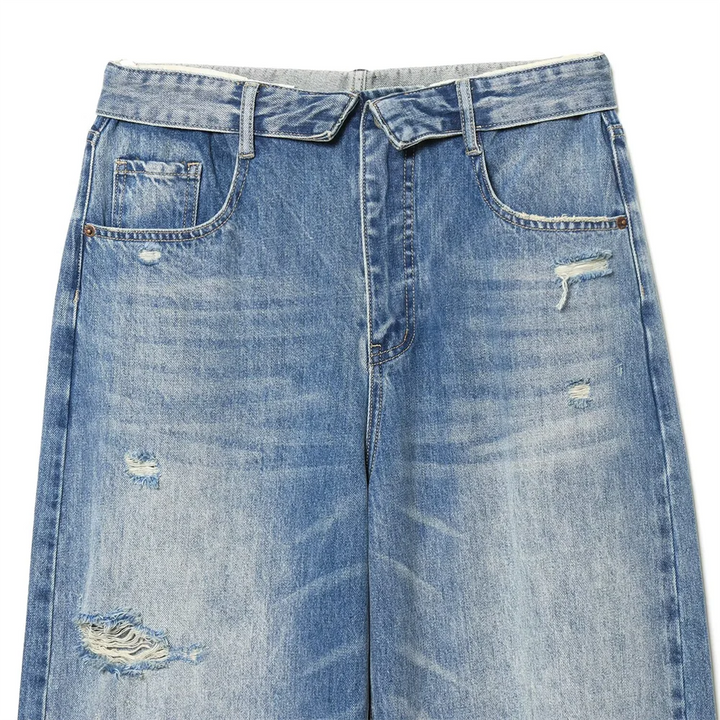 Women's High-Waisted Jeans with Wide Legs and Distressed Details | Baggy Fit