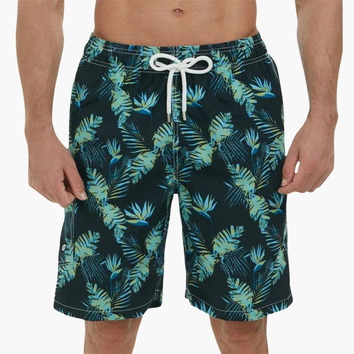 Men's Swim Trunks Tropical Print Drawstring Waist Side Pocket | Beachwear