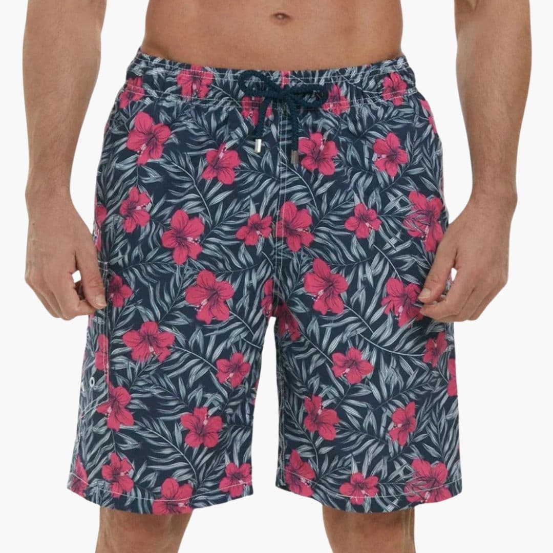Men's Swim Trunks Tropical Print Drawstring Waist Side Pocket | Beachwear