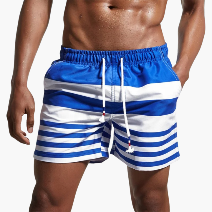 Men's Striped Swim Shorts with Waist Drawstring and Side Pockets | Beachwear