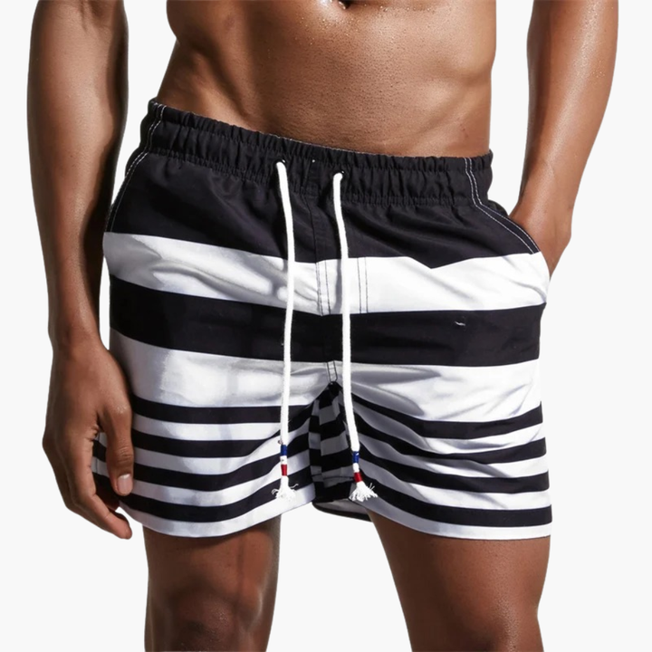 Men's Striped Swim Shorts with Waist Drawstring and Side Pockets | Beachwear