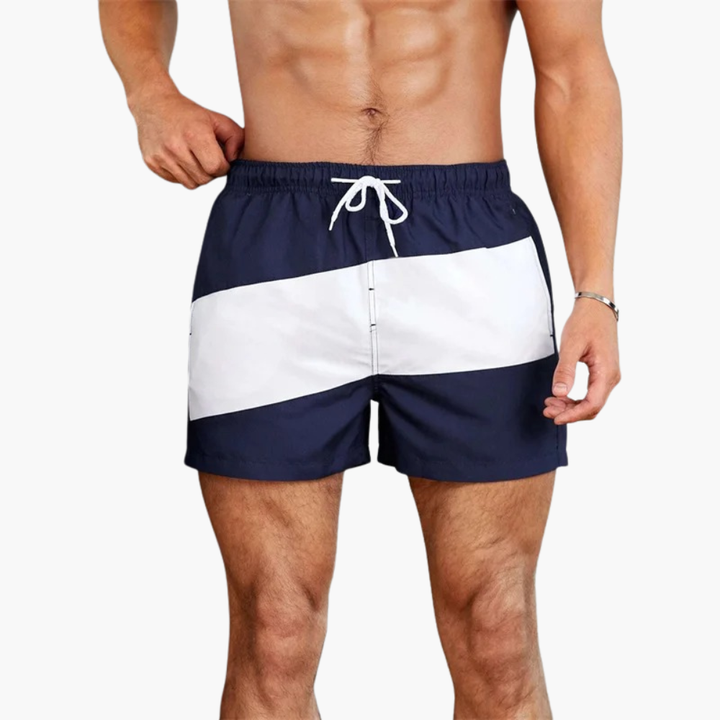 Men's Striped Swim Shorts with Waist Drawstring and Side Pockets | Beachwear