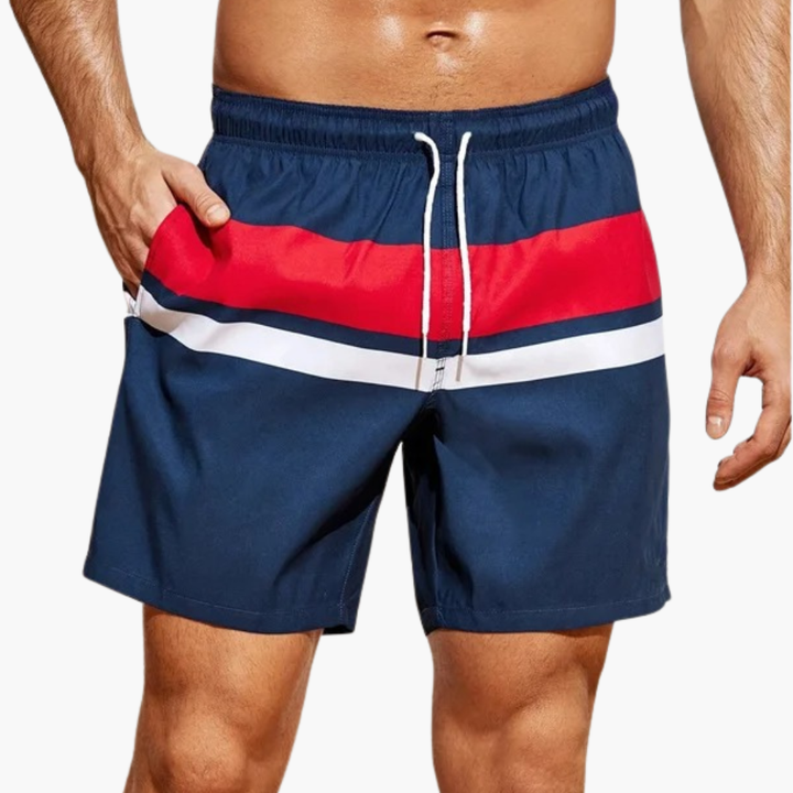 Men's Striped Swim Shorts with Waist Drawstring and Side Pockets | Beachwear