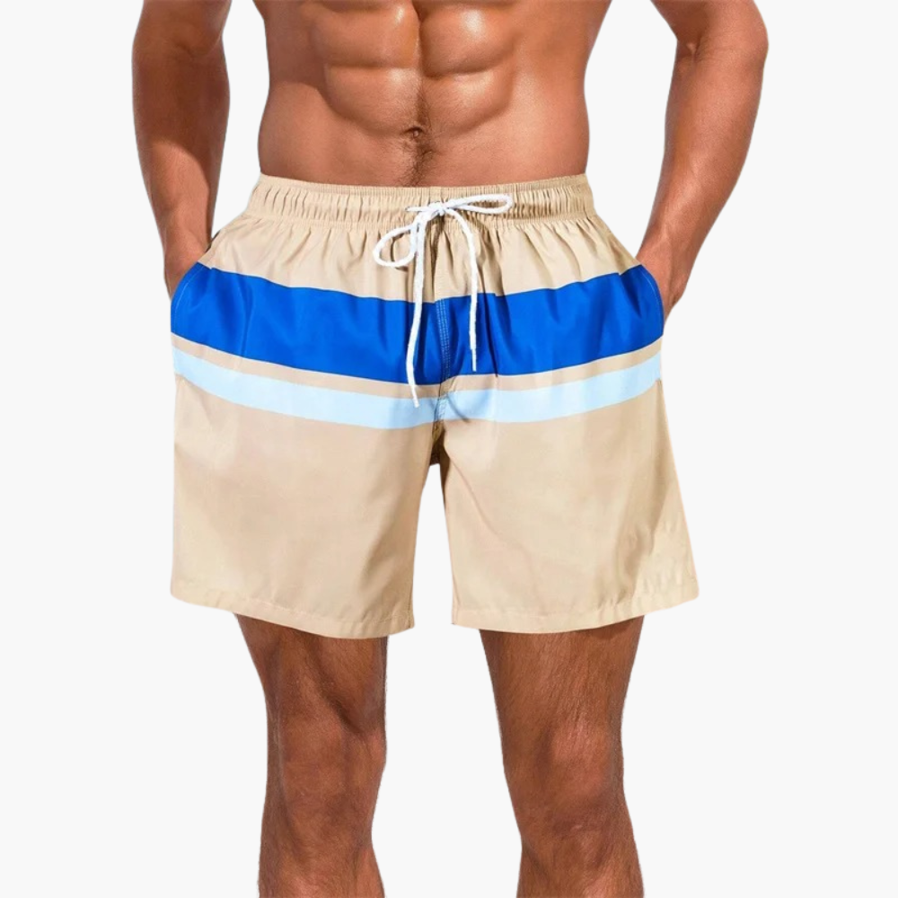 Men's Striped Swim Shorts with Waist Drawstring and Side Pockets | Beachwear