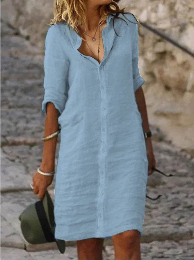 Women's Shirt Dress | Collar and Button Closure | Knee-Length | Summer Style