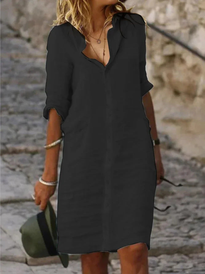 Women's Shirt Dress | Collar and Button Closure | Knee-Length | Summer Style