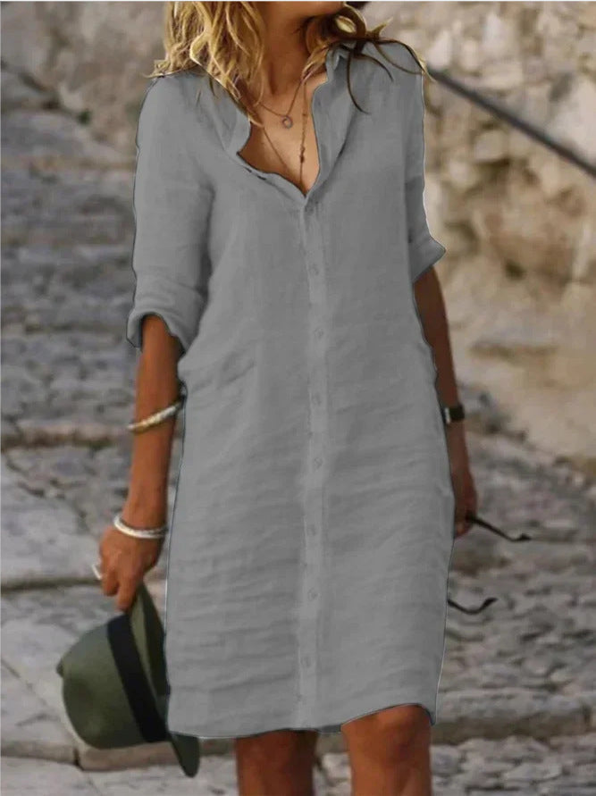Women's Shirt Dress | Collar and Button Closure | Knee-Length | Summer Style