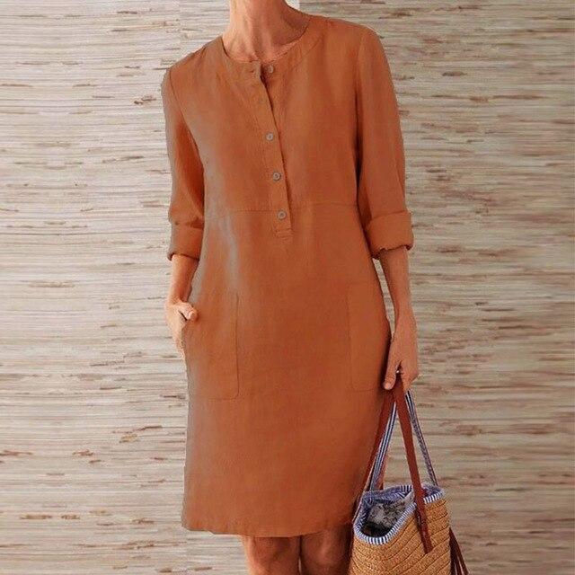 Women's Midi Dress | Loose Fit | Long Sleeves with Round Neckline | Casual