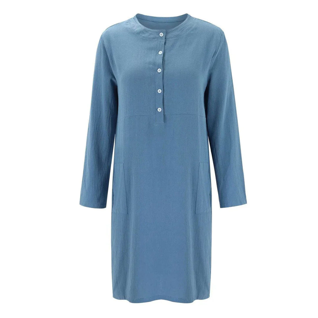 Women's Midi Dress | Loose Fit | Long Sleeves with Round Neckline | Casual