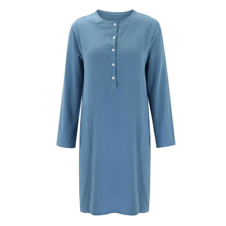 Women's Midi Dress | Loose Fit | Long Sleeves with Round Neckline | Casual