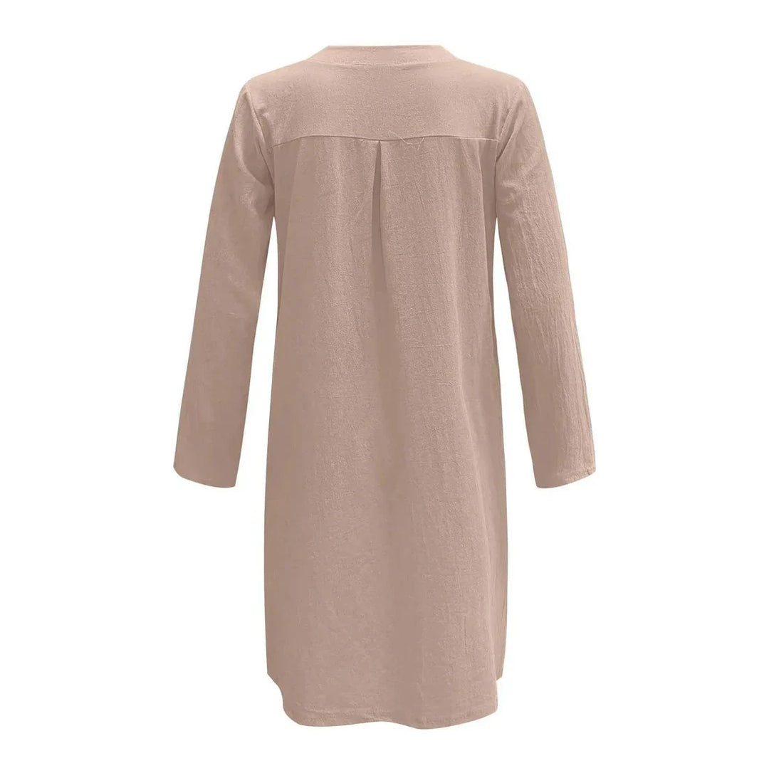 Women's Midi Dress | Loose Fit | Long Sleeves with Round Neckline | Casual