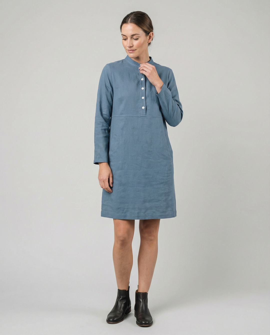 Women's Midi Dress | Loose Fit | Long Sleeves with Round Neckline | Casual