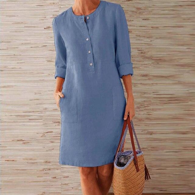 Women's Midi Dress | Loose Fit | Long Sleeves with Round Neckline | Casual
