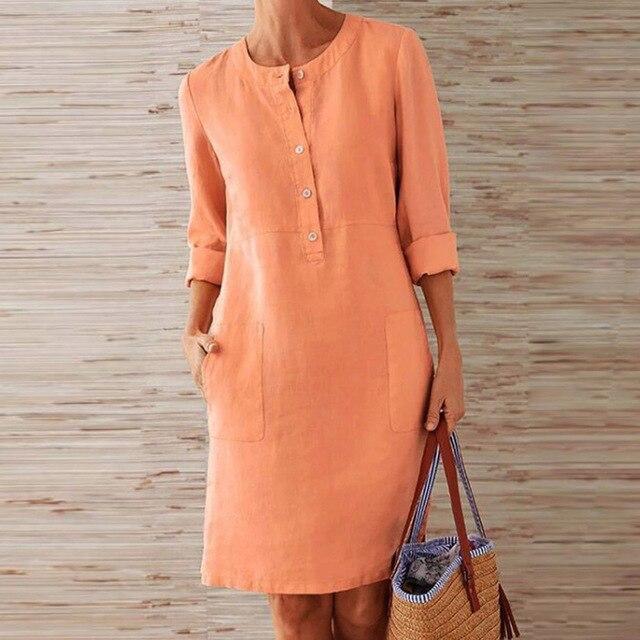 Women's Midi Dress | Loose Fit | Long Sleeves with Round Neckline | Casual