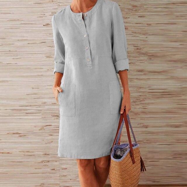 Women's Midi Dress | Loose Fit | Long Sleeves with Round Neckline | Casual