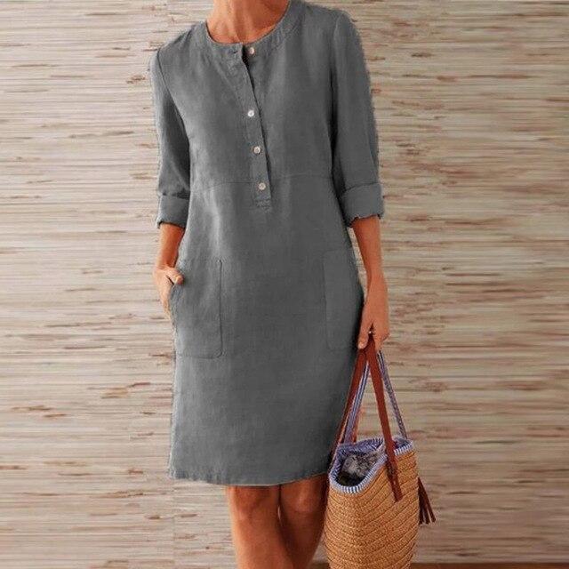 Women's Midi Dress | Loose Fit | Long Sleeves with Round Neckline | Casual