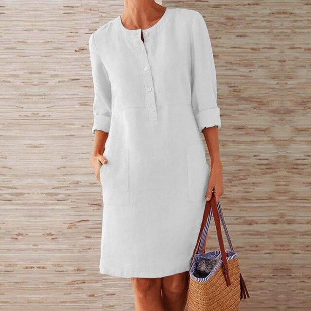 Women's Midi Dress | Loose Fit | Long Sleeves with Round Neckline | Casual