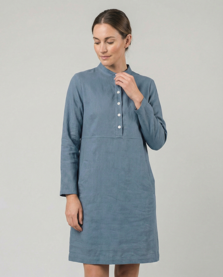 Women's Midi Dress | Loose Fit | Long Sleeves with Round Neckline | Casual