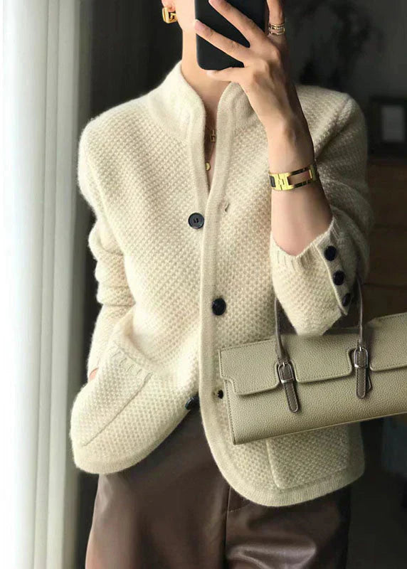 Women's Cardigan with Buttons, Stand Collar, and Long Sleeves | Classic Fit