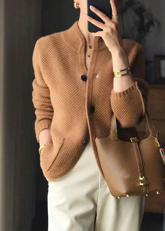 Women's Cardigan with Buttons, Stand Collar, and Long Sleeves | Classic Fit
