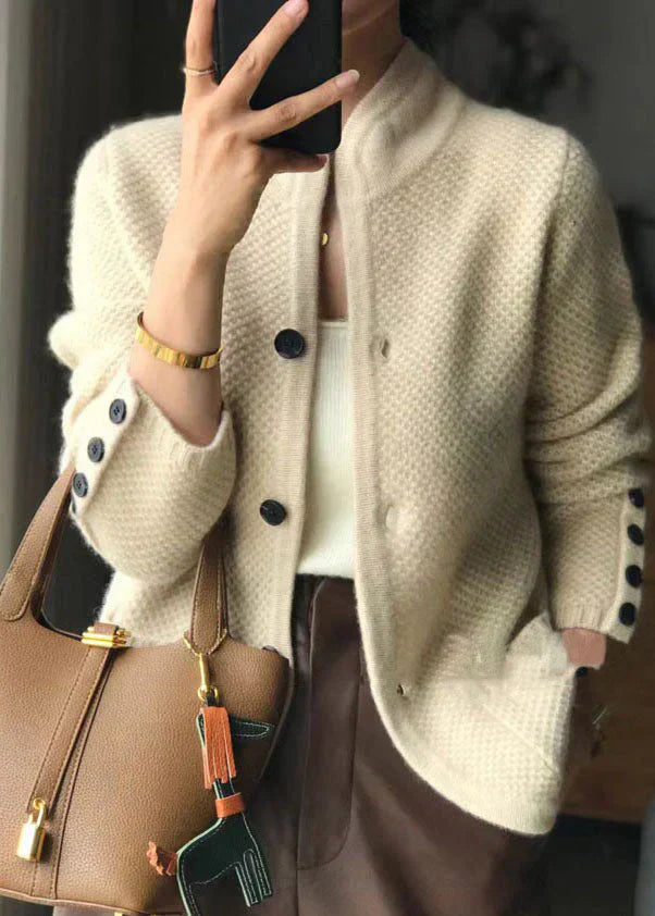 Women's Cardigan with Buttons, Stand Collar, and Long Sleeves | Classic Fit