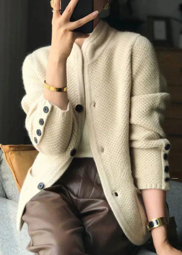 Women's Cardigan with Buttons, Stand Collar, and Long Sleeves | Classic Fit