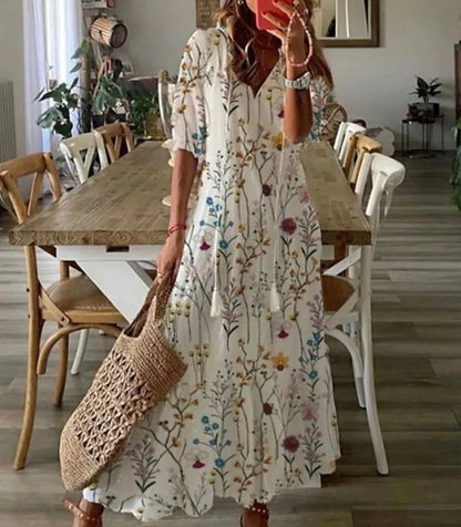 Sukienka damska w stylu boho z krótkim rękawem i nadrukiem | Maxi 6