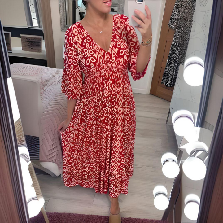 Sukienka damska w stylu boho z nadrukiem | Rozkloszowana 0