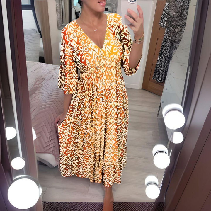 Sukienka damska w stylu boho z nadrukiem | Rozkloszowana 2