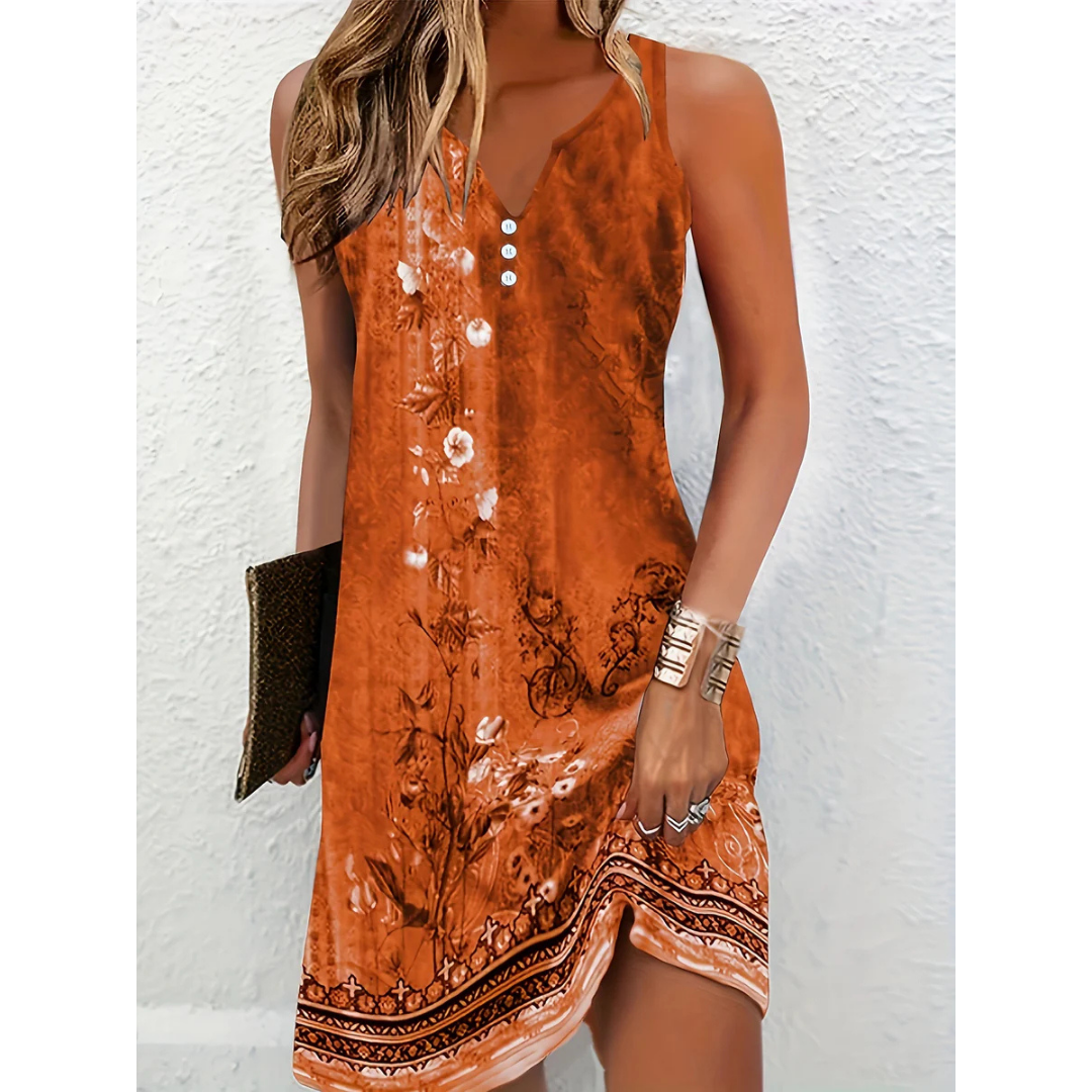 Sukienka damska z okrągłym dekoltem i nadrukiem w kształcie litery A, z rękawem 3/4 | Midi 8