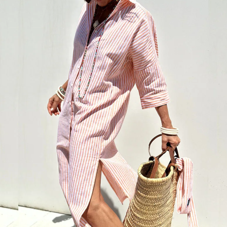 Sukienka koszulowa w paski damska | Midi 3