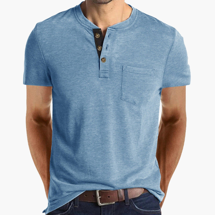 Męski T-Shirt Henley | Krótki Rękaw i Kieszonka na Piersi | Casualowy Styl na Co Dzień