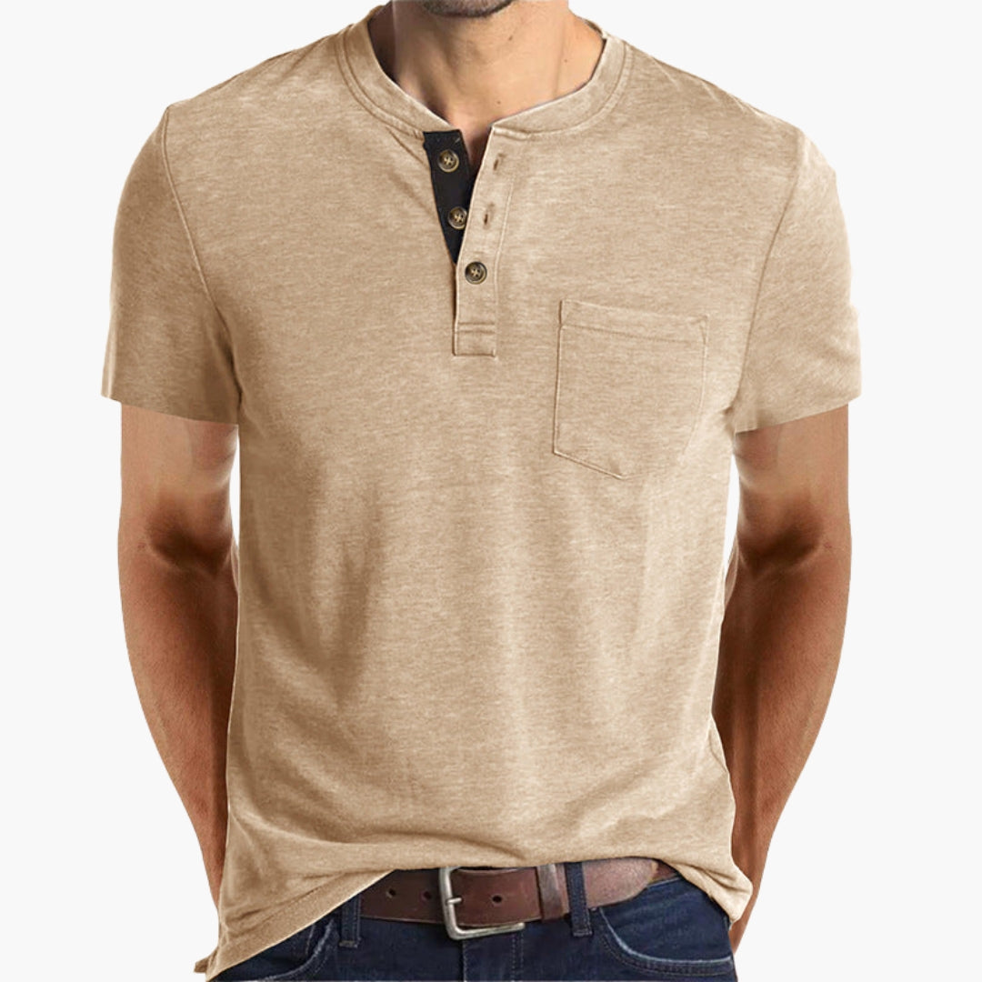 Męski T-Shirt Henley | Krótki Rękaw i Kieszonka na Piersi | Casualowy Styl na Co Dzień