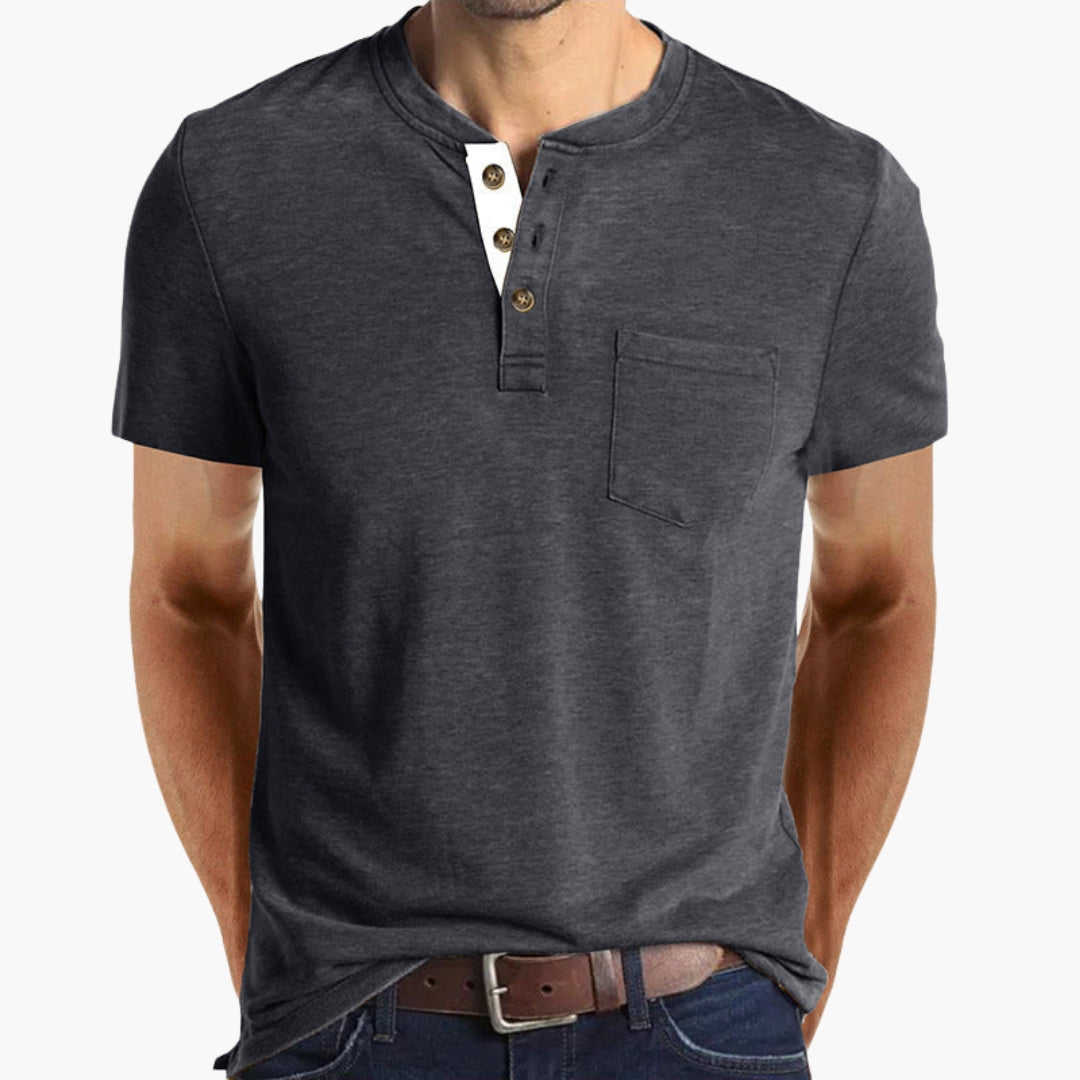 Męski T-Shirt Henley | Krótki Rękaw i Kieszonka na Piersi | Casualowy Styl na Co Dzień