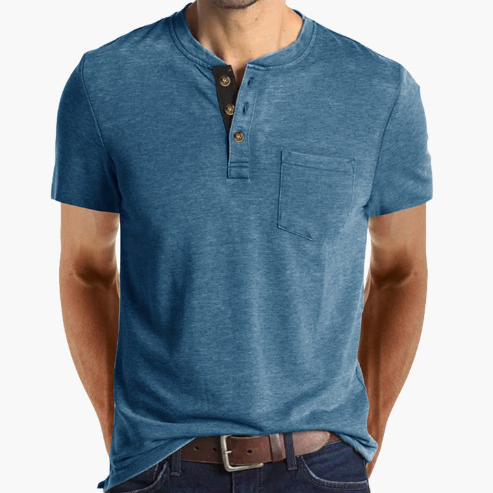Męski T-Shirt Henley | Krótki Rękaw i Kieszonka na Piersi | Casualowy Styl na Co Dzień