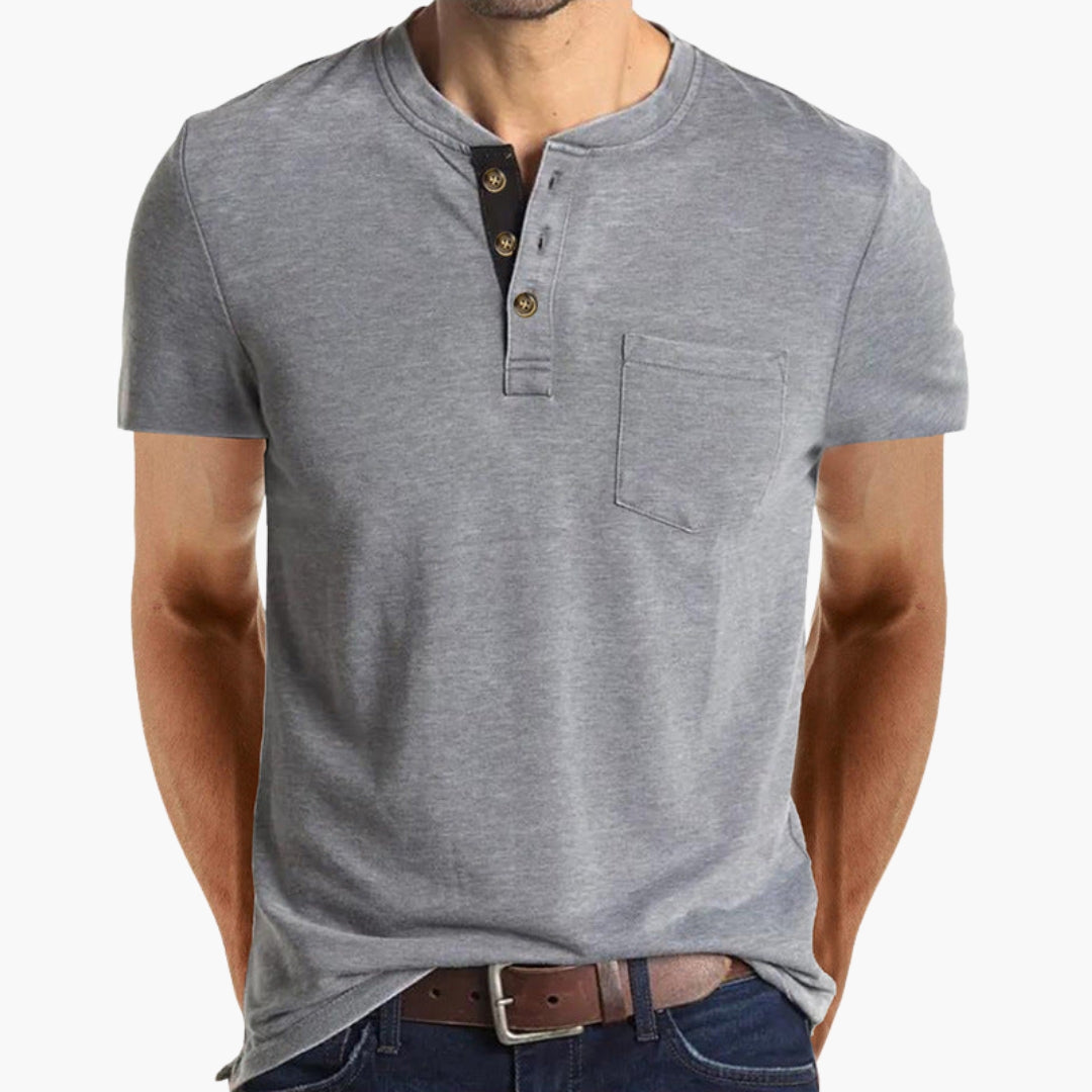 Męski T-Shirt Henley | Krótki Rękaw i Kieszonka na Piersi | Casualowy Styl na Co Dzień